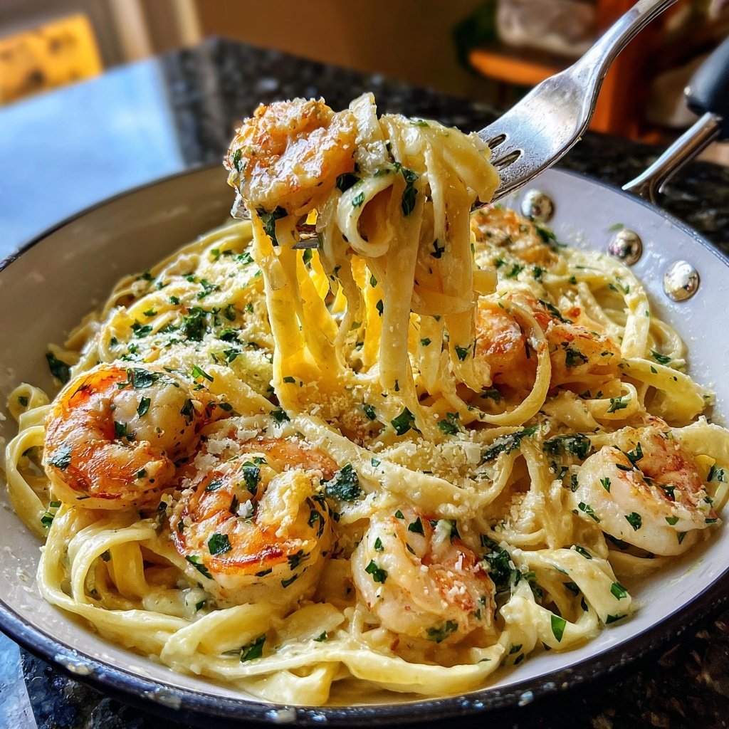 Garlic Butter Shrimp Fettuccine